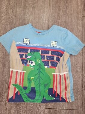 Mini Boden Light Blue Tee with Green Dinosaur Soccer Graphic